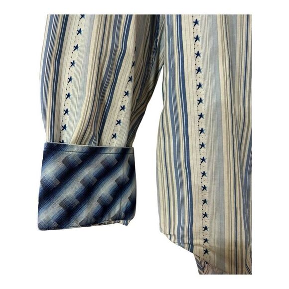 Robert Graham Pearl Snap Shirt Mens Medium White Blue Striped Stars Long Sleeve - Picture 4 of 5